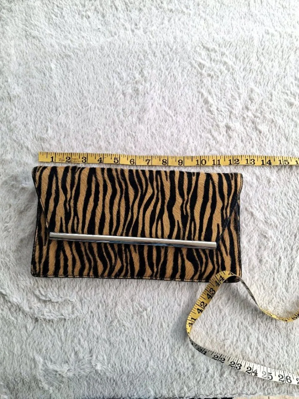Kate Landry Genuine Calf Hair Animal Print Shoulder Bag Silver Bar Y2K Style